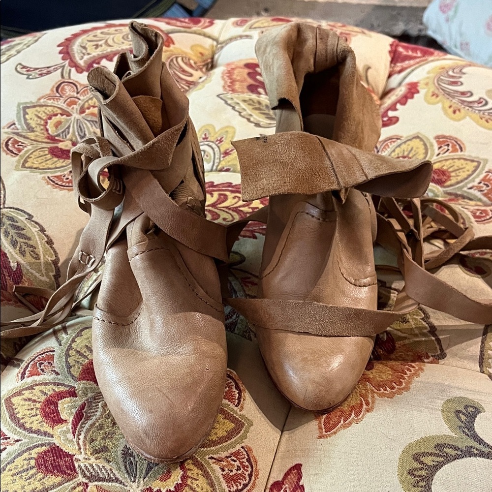 Free People Tan Lace Up Boots